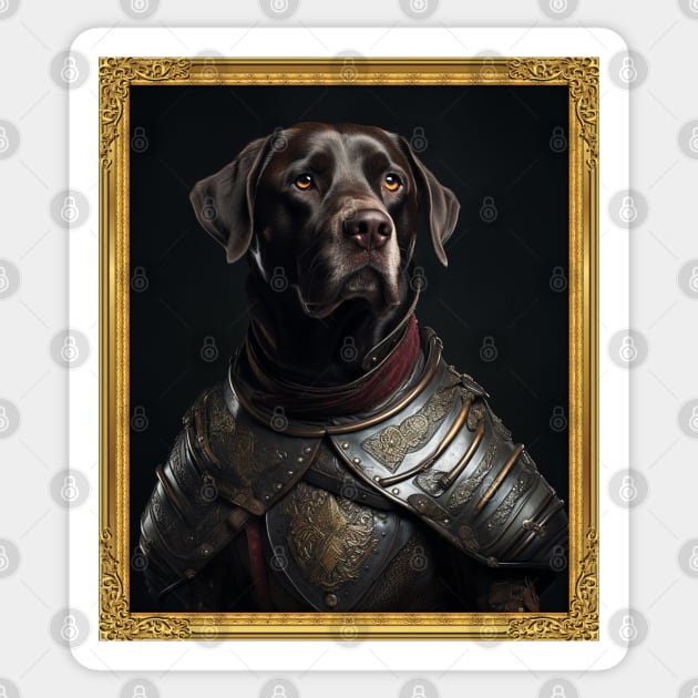 Stalwart Chocolate Labrador Retriever - Medieval English Knight (Framed) Sticker by HUH? Designs